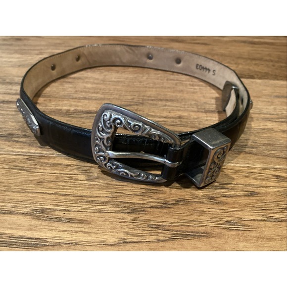 Brighton Accessories - VTG '94 Brighton Black Leather Silver Concho Belt USA Women Small Preppy Western